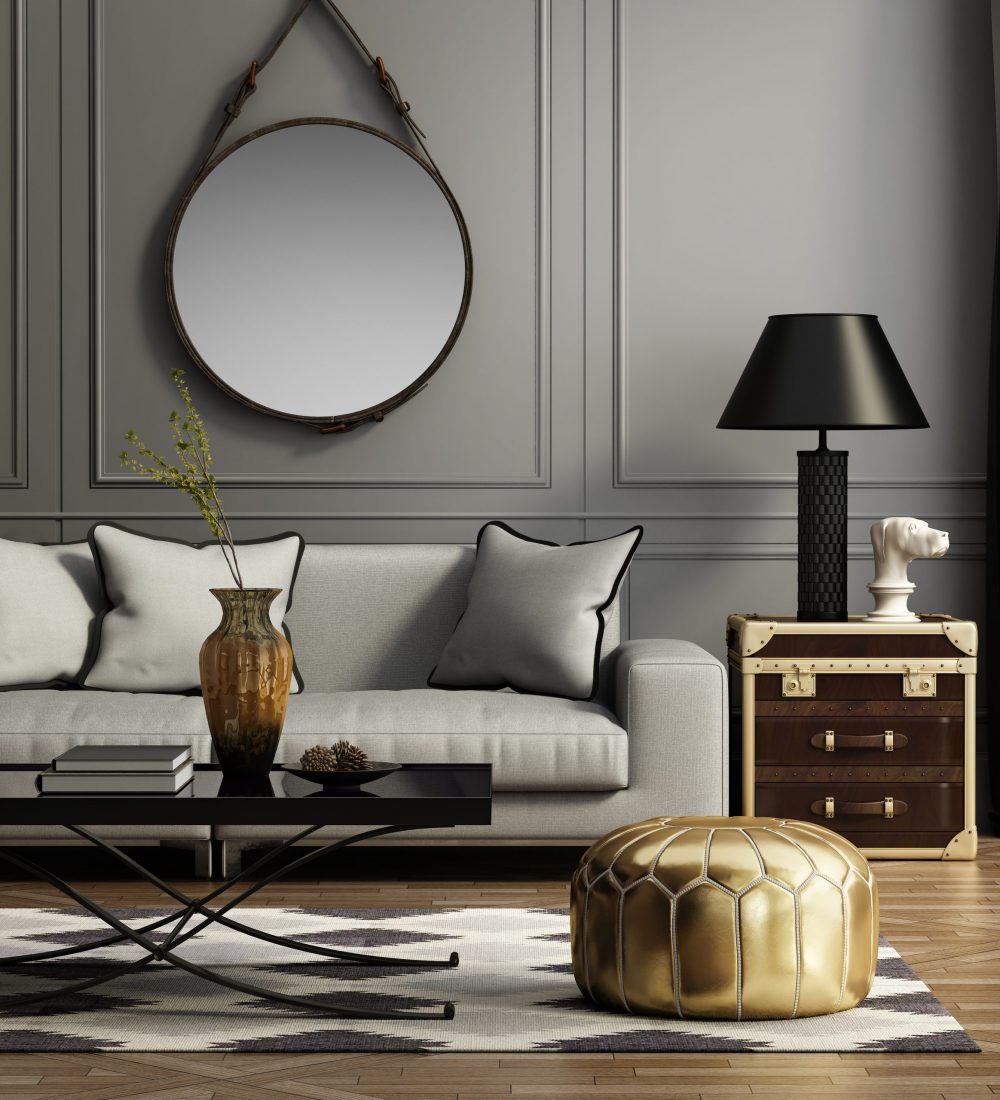 Contemporary elegant grey living room